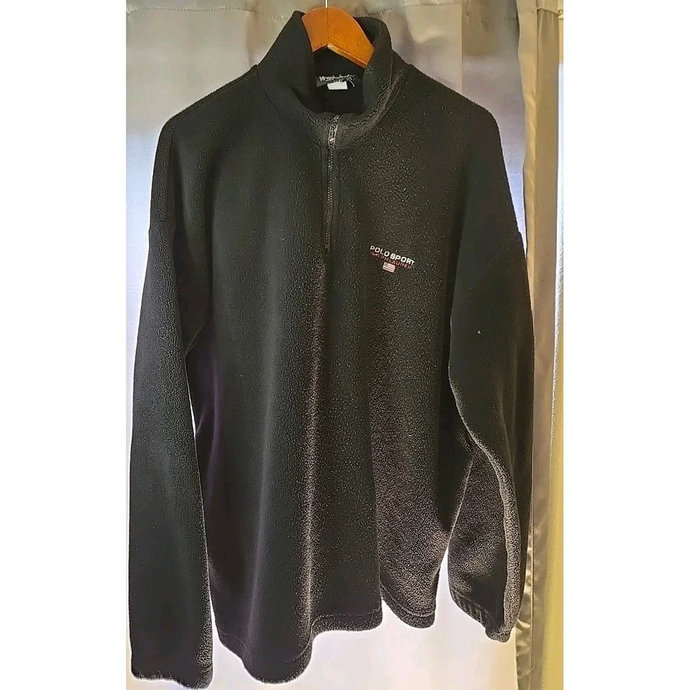 Vtg Polo Sport Ralph Lauren Sweatshirt Men's 2XL Black‎ Fleece 1/4 Zip 90s USA